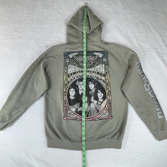 Aerosmith Hoodie Mens Small Green Fleece Lined Let Rock Rule Graphic‎ Drawstring - Picture 5 of 6